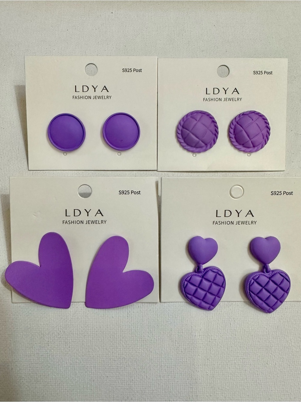 Purple Heart Statement Earrings 4 Pair Bundle